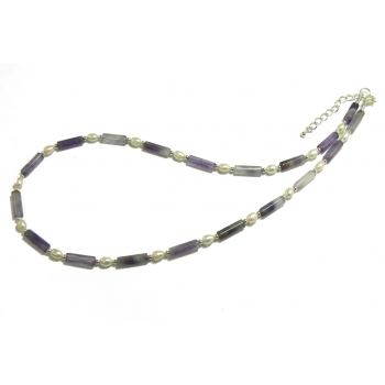 Purple Fluorite and Pearl Beaded Necklace